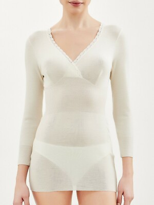 Maglia intima RAGNO 100% pura lana 41L9 manica lunga incrociata taglio seno  | eBay