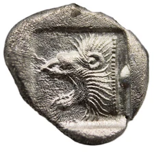 Classical Greek | Kyzikos, Mysia | AR Diobol | 450-400 BCE | BOAR, TUNNY, & LION