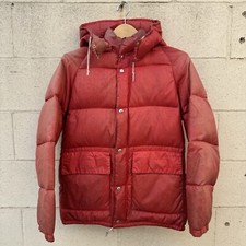 Vintage 70s Hooded Down Puffer Jacket Faded Red Size Medium Prime Down Label