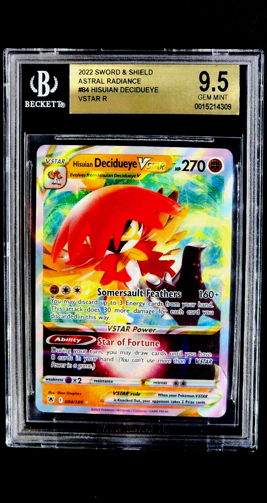 2022 Pokemon Sword & Shield Astral Radiance 84 Hisuian Decidueye BGS 9.5 POP 13
