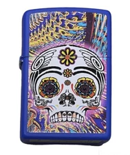 Zippo Lighter Matte Blue - Skull & Gothic - A 13  - FREE WICK