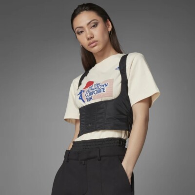 adidas Blue Version Underbust Corset HB9408 Black New Womens Crop