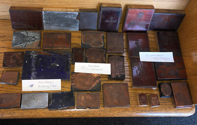 30 Antique newspaper printing blocks some copper plate business religion + more