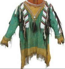 Old Style Native American Buffalo Beaded Fringe Powwow Regalia War Shirt XL Size