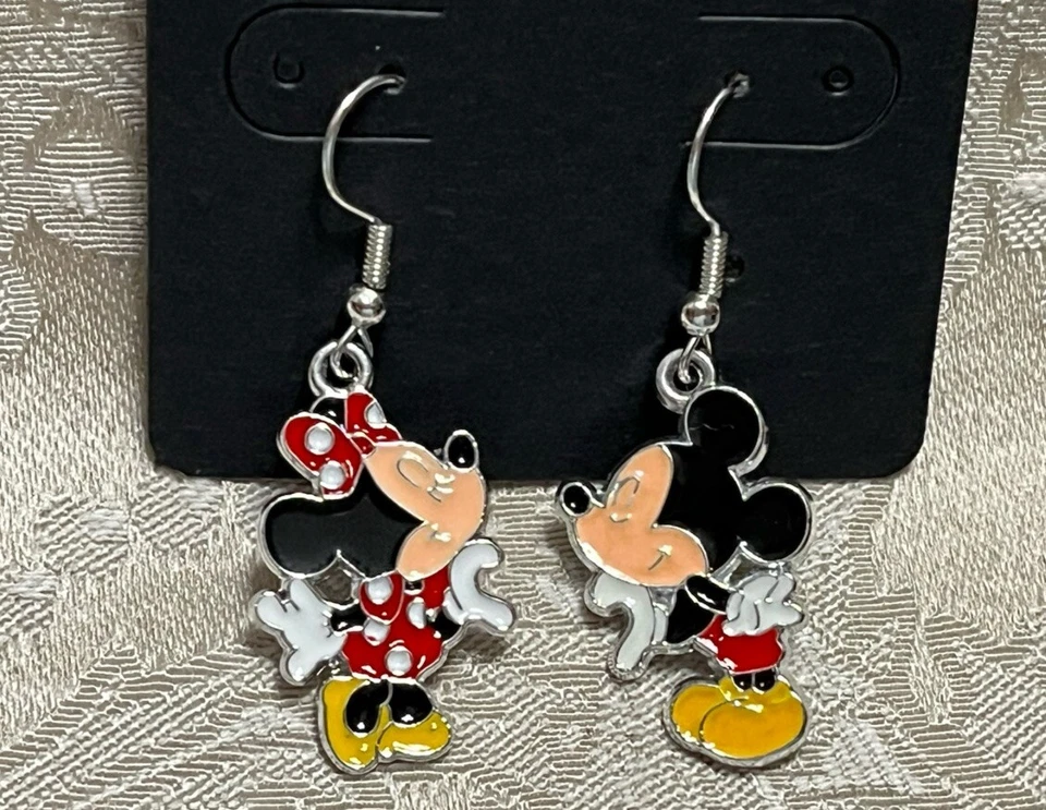 Minnie Big Ear Mouse Mickey Dibujos Animados Esmalte Plata Cuelga Adorable Juego de Pendientes Foto 2 de 2