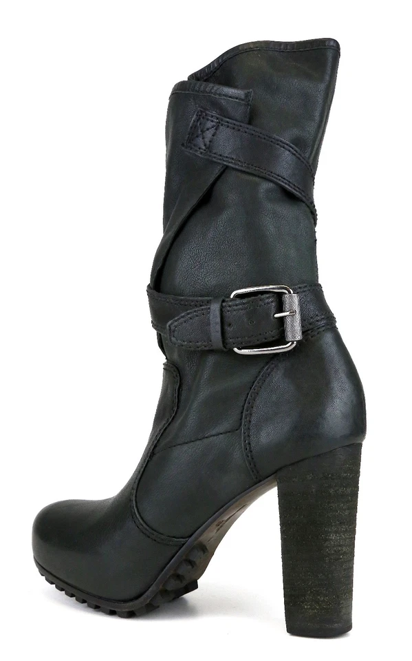 Vera Wang Lavender Pull On Mid Calf Buckle Leather Boot black Sz 7M Z9615 * - Image 2 of 4