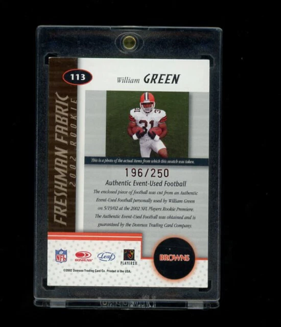 2002 Leaf Certified Freshman Fabric 196/250 William Green #113 Rookie RC - Image 2 of 2