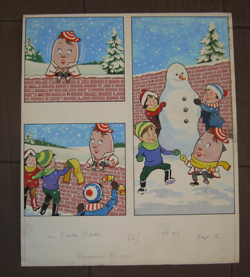 Vintage Original Art Mock Up Painting Drawing for Book Hey Diddle Diddle Snowman