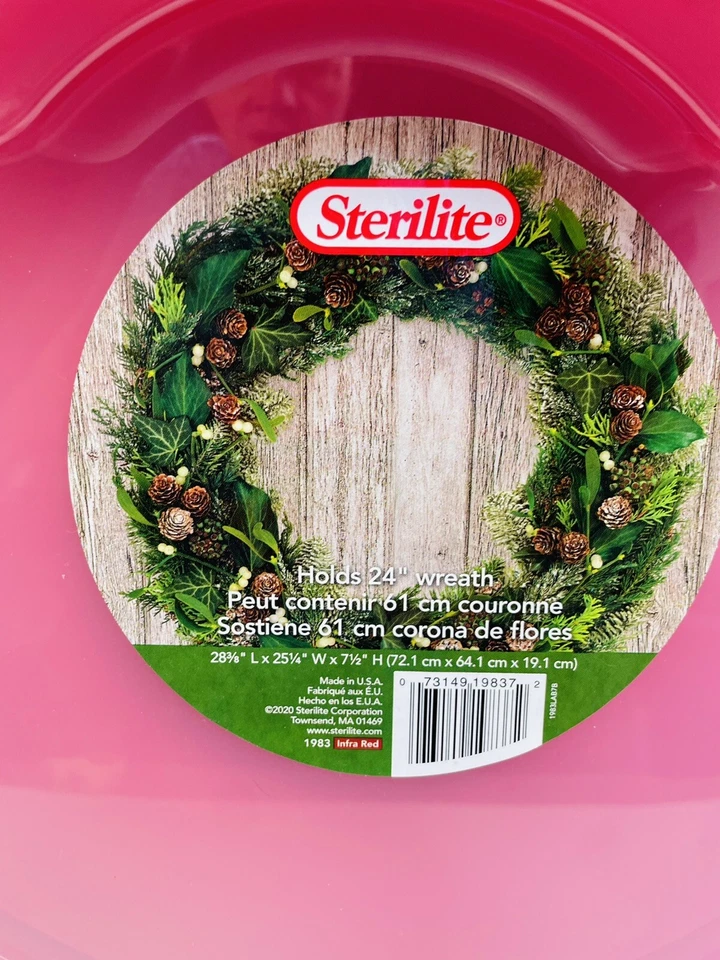 Sterilite Plastic 24” Wreath Storage Box Container with Handle Holiday Christmas - Image 3 of 4