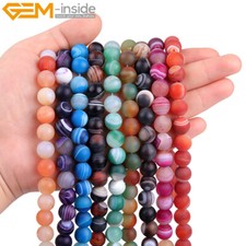 Colorful Striped Onyx Matte Stone Agate Round Loose Spacer Beads For Jewelry 15"