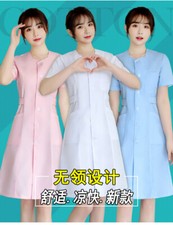 Women Nurse Dress Doctor Beautician Lab Long Collarless Coat Work Clothes