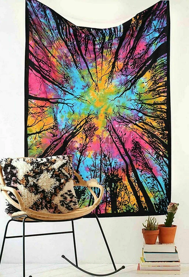 Indian Hippie Gypsy Bohemian Psychedelic Cotton Mandala Wall Hanging Tapestry - Image 2 of 4