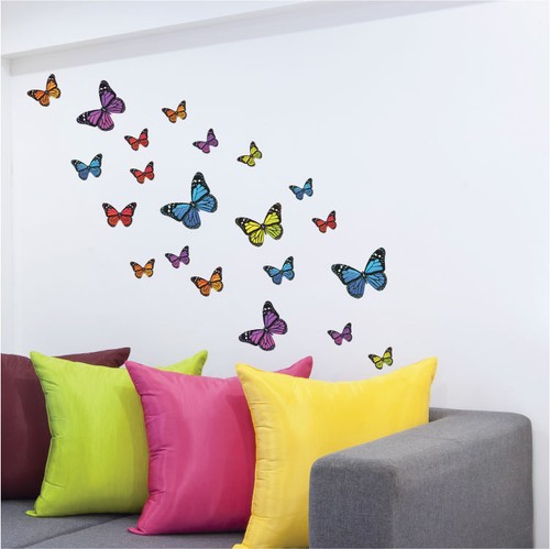 21 Colourful Butterfly Vinyl Wall Art Stickers 5 Colours, Wall Decals, Wall Art - Picture 1 of 3