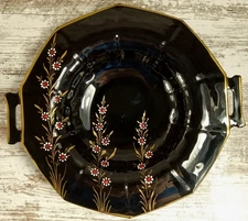 Seizan Fine China Serving Bowls Zen Pattern Black Gold Trim Flowers Japan 11"