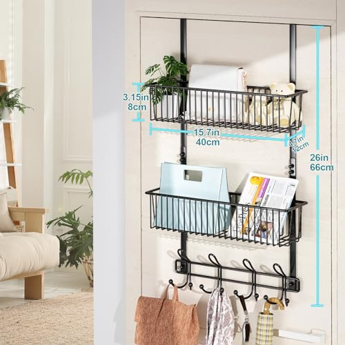 Over The Door Hooks Organizer,Door Hanger Door Storage with 2 Baskets,Over The - Picture 8 of 8