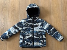 The North Face Boys Hooded Jacket Reversible Blue Arctic Camo Black Fleece Sz S