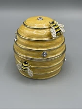 Bumble Bee Hive Crystal Jeweled Enameled Hinged Trinket Box - See Video