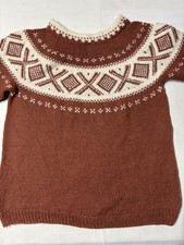 Nordic Icelandic Fairisle Jumper Hand Knit Burnt orange  Small  0347