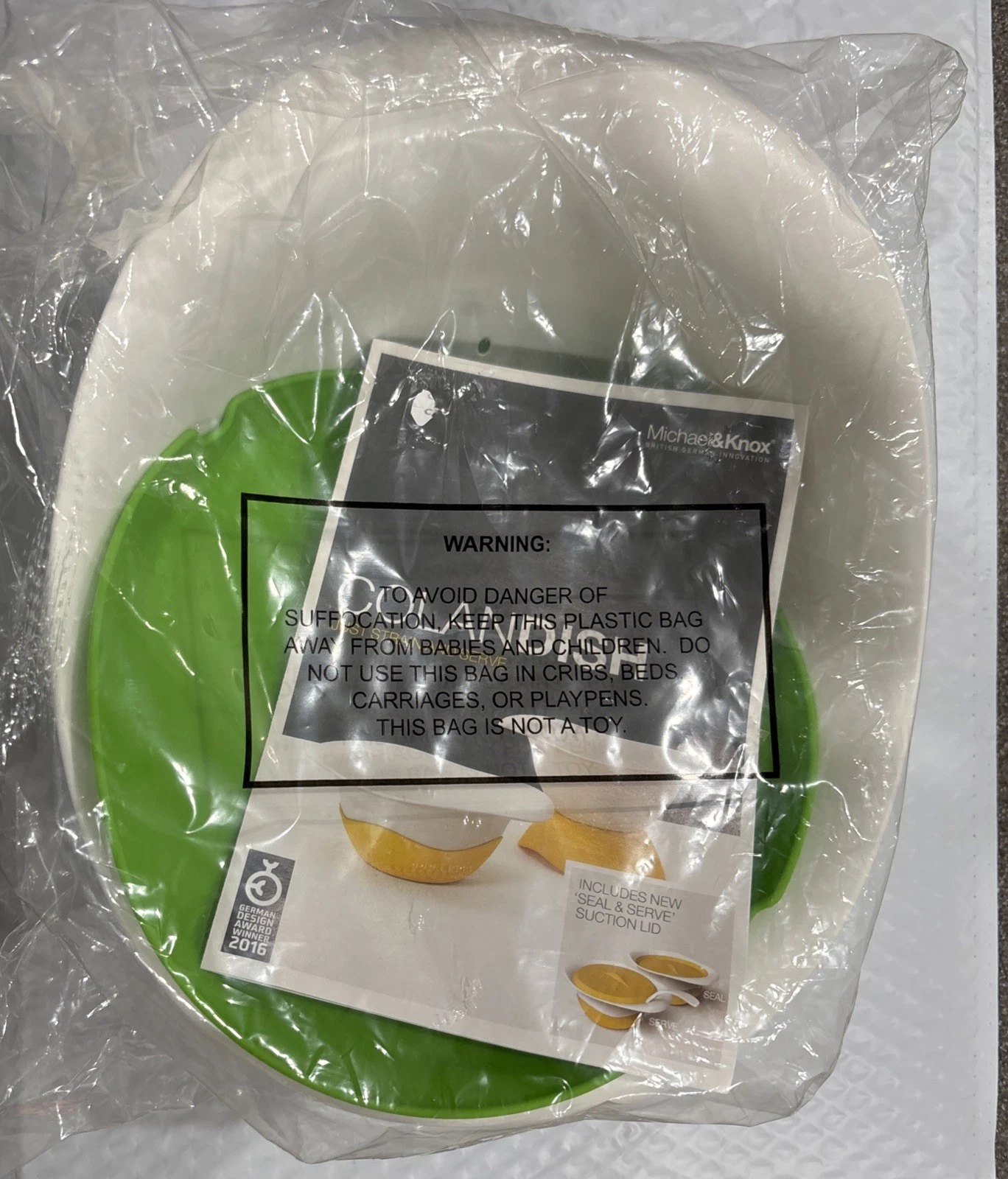 New Colonist Colander with Seal & Serve Silicone Lid, Green, Michael & Knox 12”