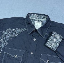 Panhandle Rough Stock Pearl Snap Shirt Mens L Black Western Yoke Rodeo Cowboy