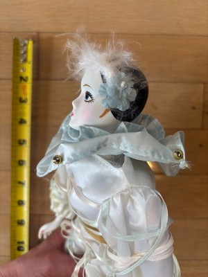 Vintage Harlequin, Pierrot, Jester, Clown, Columbine doll, Porcelain face, ~16in