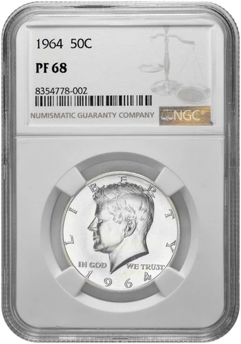 1964 50c Silver Proof Kennedy Half Dollar NGC Graded PF 68 with New Holder