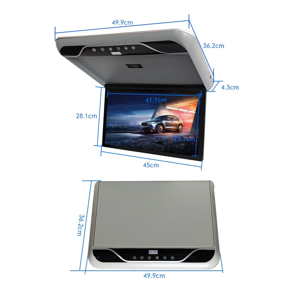 19.5" Overhead Flip Down Car Roof Monitor HD TFT 1080P Screen USB HDMI - Image 4 of 4
