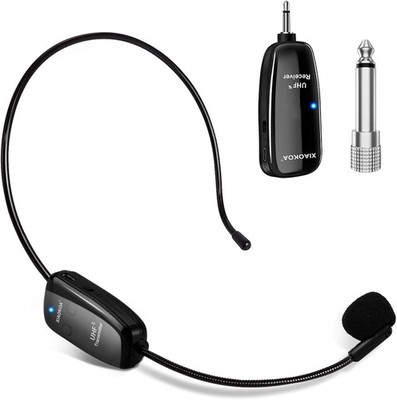 Microfono Inalambrico con Diadema y Conector para Karaoke Amplificador Negro