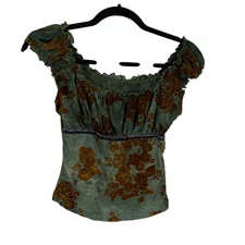 Shein  Velvet Burnout Babydoll Whimigoth Forest Fairy Milkmaid Top Green Sz XS