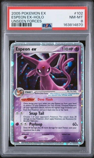 PSA 8 Espeon EX 102/115 EX Unseen Forces Holo- New Cert *Swirl*