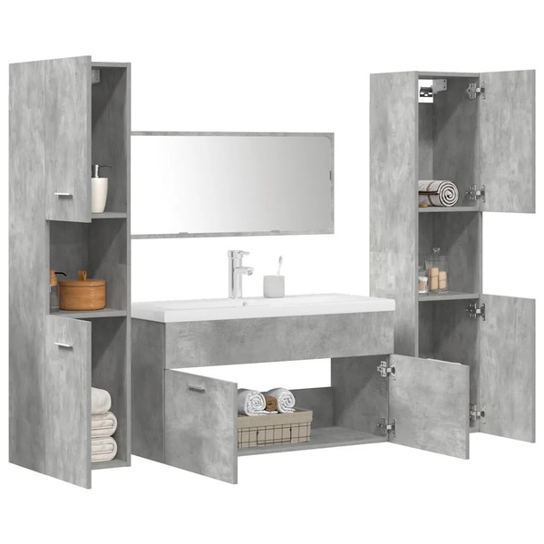 5-Teiliges BadmöBel-Set Betongrau Holzwerkstoff BadezimmermöBel-image