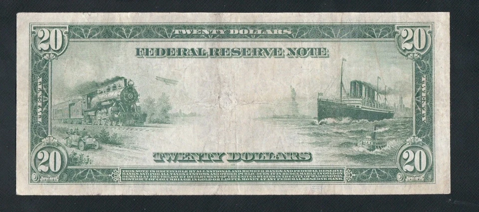 BEAUTIFUL RARE BURKE/GLASS SIGNATURES 1914 $20 FRN. NO PINHOLES OR TEARS - Image 3 of 3