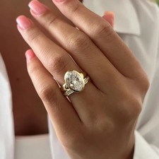 3.20 Ct Oval-Cut EF/VS1 Lab Grown Diamond Bridal Band Set Ring 14K Yellow Gold