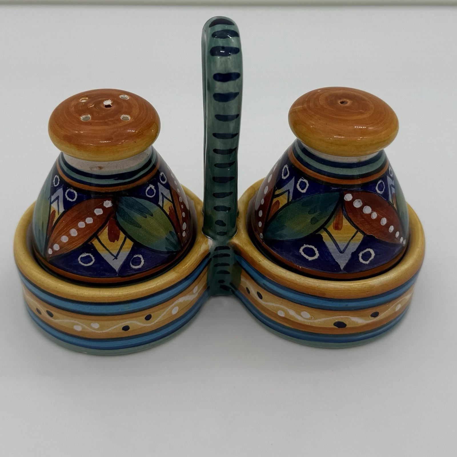 Salt and Pepper Deruta Navy & Yellow Hand Painted Italy