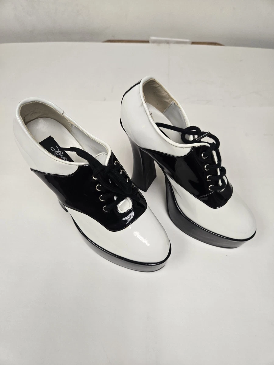 black and white shoes for womens dress PIVAPAM Vintage Oxfords Chunky High Heels Lace Up Wingtip Two Tone Perforated Saddle Pumps Shoes these shoes are the epitome of exotic sophistication Ellie Shoes E-511-Gangster, 5" Heel