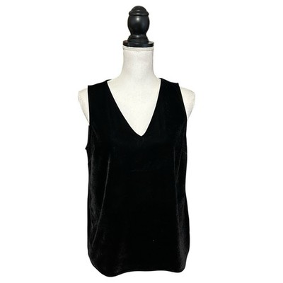 J Crew Crushed Velvet Sleeveless V-neck Top SMALL Black Western Classic Boho NEW