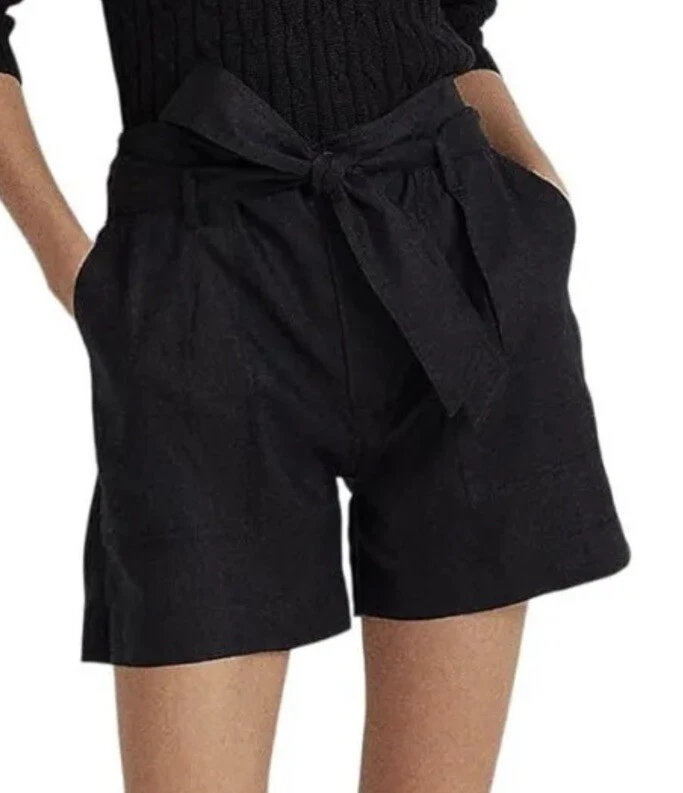 LAUREN Ralph Lauren Black Belted Linen Shorts L32832 Womens Size 12