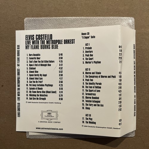 ELVIS COSTELLO Live w/METROPOLE ORKEST My Flame Burns Blue PROMO 2CD (*SLEEVE PA - Foto 3 di 6
