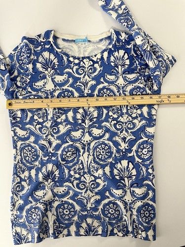 J. McLaughlin Blue Sanibel Fan Print Lenny Lightweight Crewneck Sz XS - Picture 7 of 10