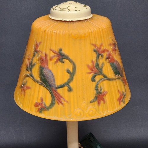 Reverse Painted Lamp Cast Iron Parrot Tropical Glass Shade Vintage Electric - Picture 5 of 12