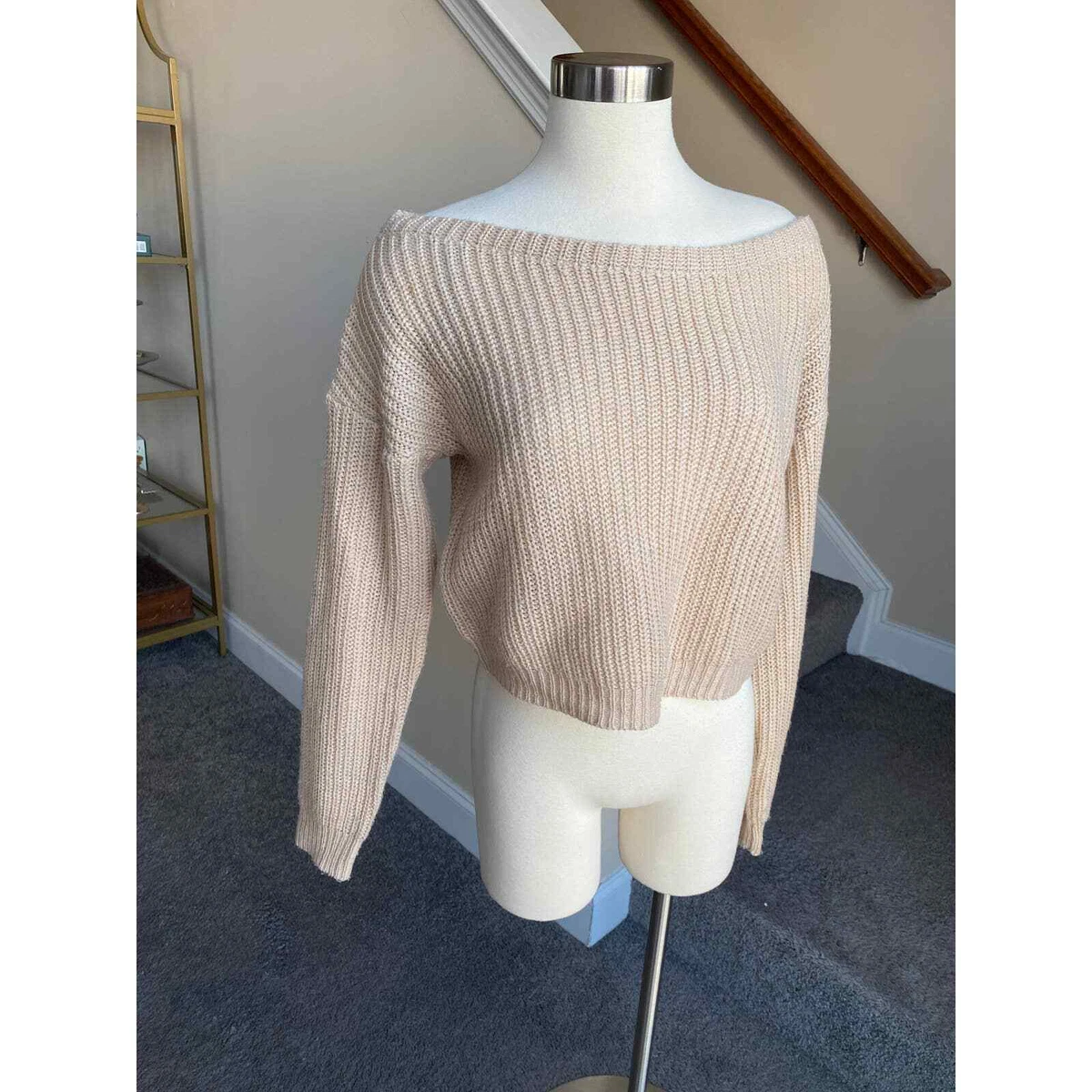 Tan off the shoulder sweater sale