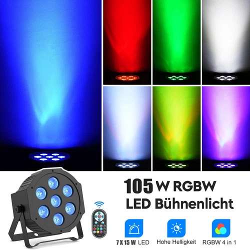 105W LED Par 7LED RGBW LED Par Strahler Disco Party Lichteffekte+Fernbedienung - Bild 3 von 8