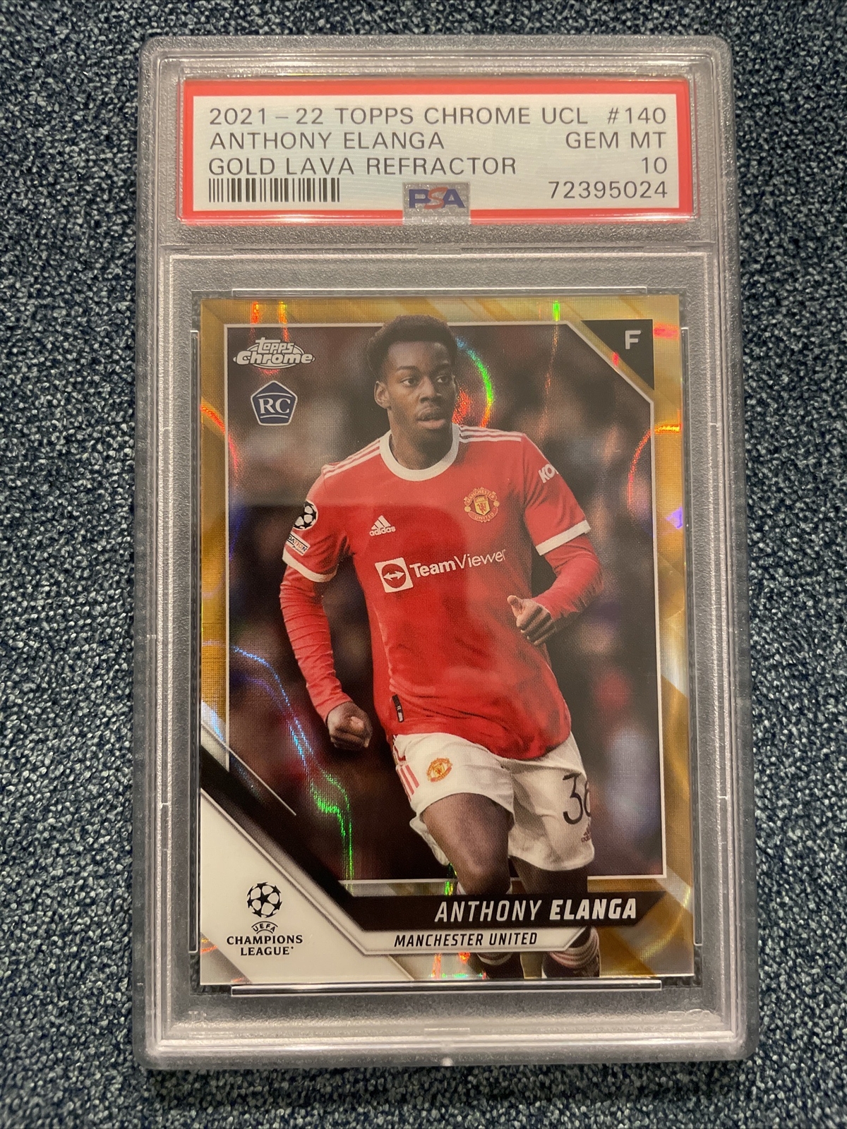 2021-22 Topps Chrome UEFA Anthony Elanga Gold Lava SSP Refractor RC PSA 10
