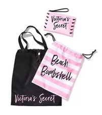 NWT Victoria  s Secret Trio Bag Set Tote Pouch Black Pink Iconic Logo Sealed