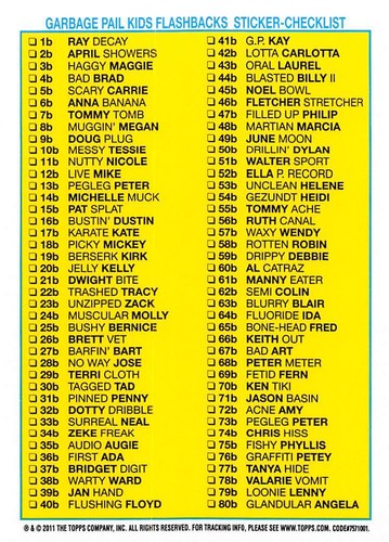 GARBAGE PAIL KIDS 2011 FLASHBACK SERIES 2 PICK-A-CARD YELLOW BASE STICKERS TOPPS - Picture 87 of 321