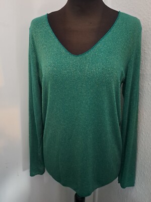 Italy Oversize Damen Basic shirt Longsleeve grün glitzerfäde 34, 36,38,40, S19