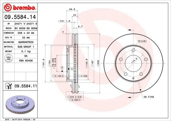 2X Brembo 09.5584.11 Bremsscheibe FüR Ford USA Mazda-image