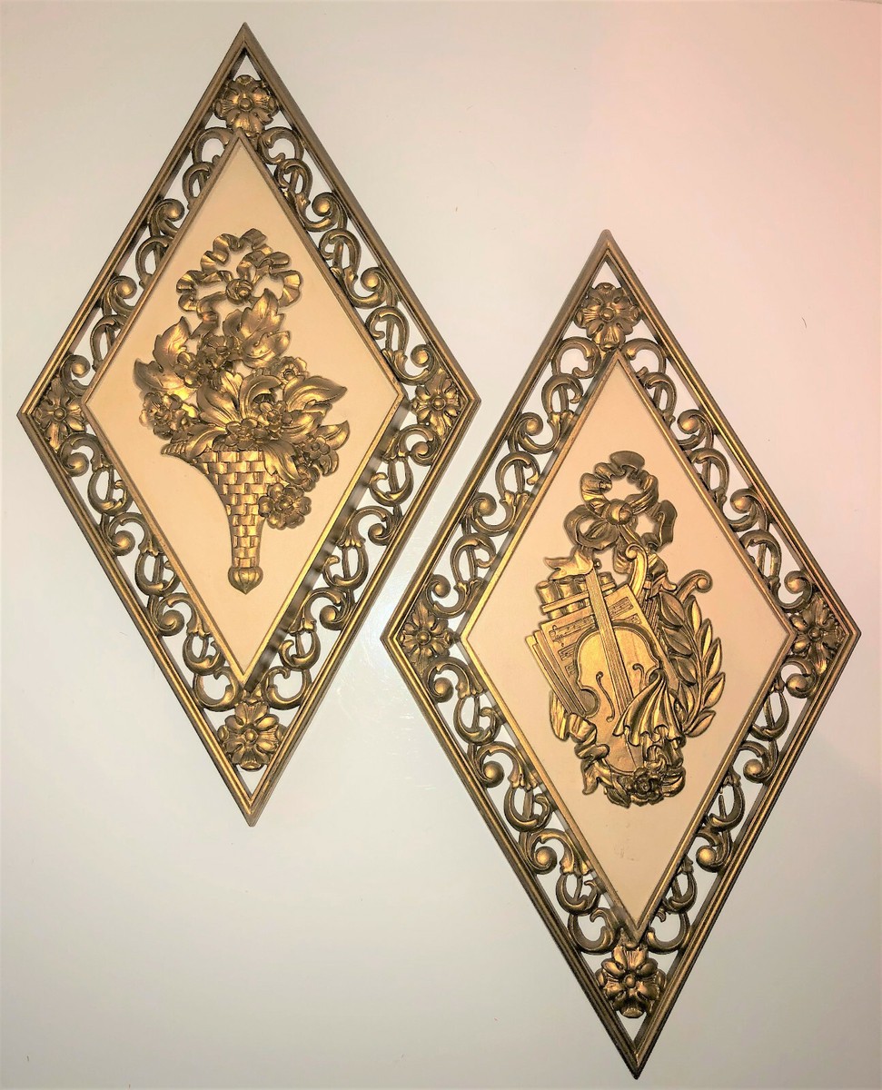 Vintage 1960s SYROCO INC PLASTIC WALL PLAQUES Diamond Shaped Made