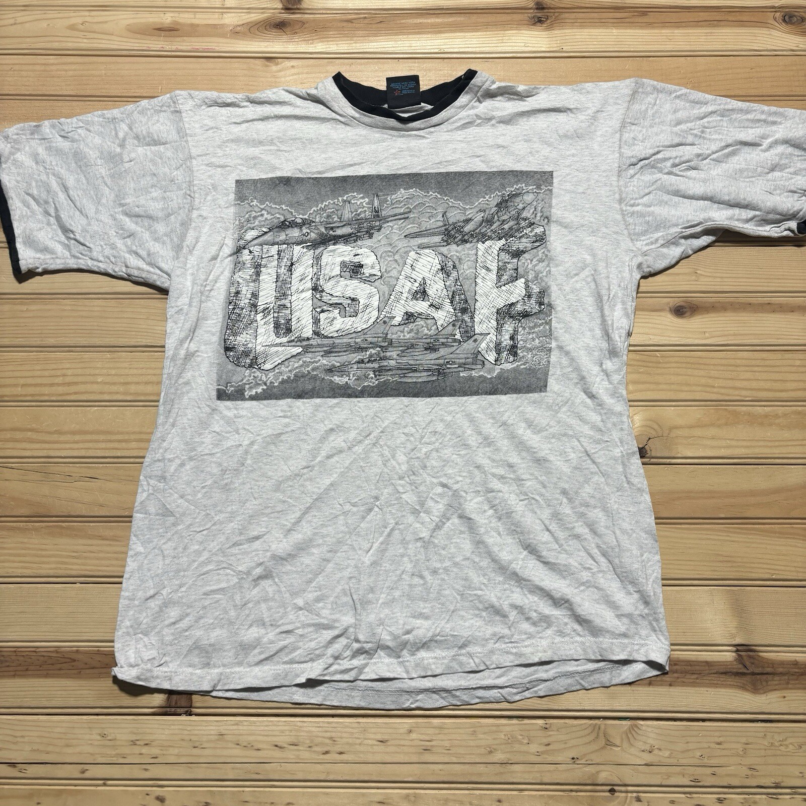 Vintage 80s 90s United States Air Force Military Fighter Jet Art USAF Shirt - L