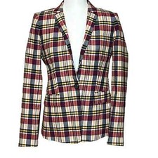 J Crew Regent Blazer Red Yellow Plaid Size 4